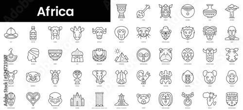 Set of outline africa icons. Minimalist thin linear web icon set. vector illustration.