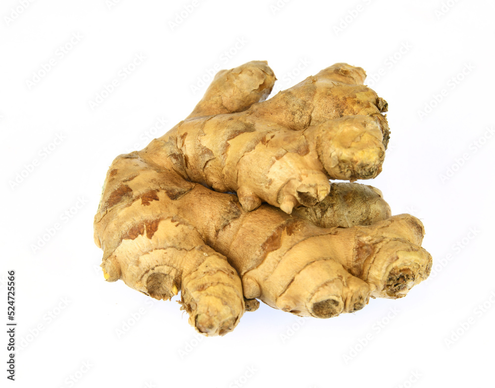 close up on ginger root isolated on white background
