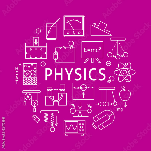 Physics round concept poster in line style