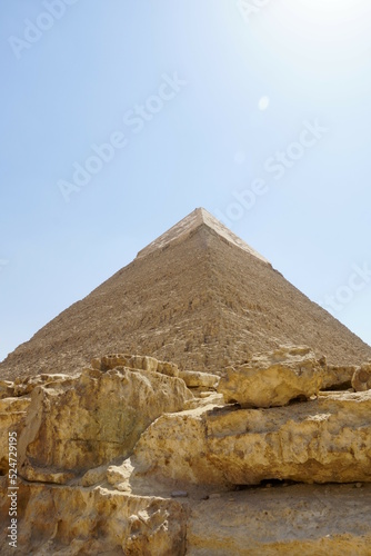 The close-up view of pyramid in Cairo