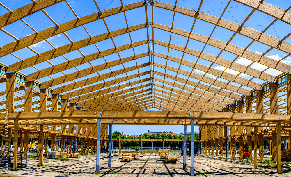 new roof framework at a hall