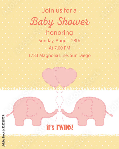 Twins baby shower invitation template vector illustration
