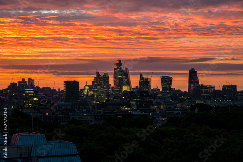 London city sunrise dramatic skyline aerial view  