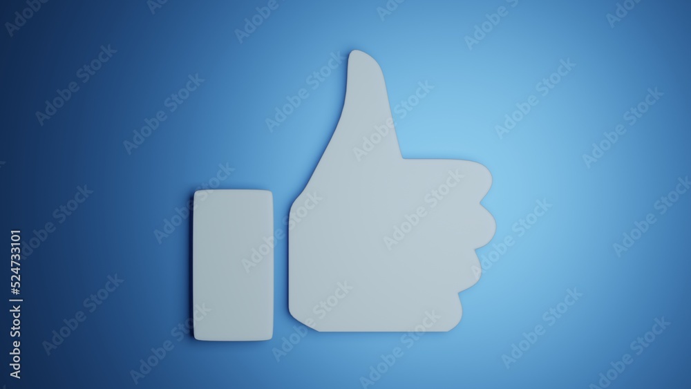 Sign of approval, thumbs up on blue background. 3D render. Sign of approval, thumbs up on blue background. 3D render.