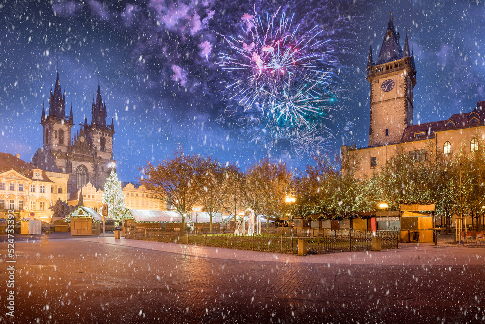 Old town square in Prague at Christmass time, Czech Republic