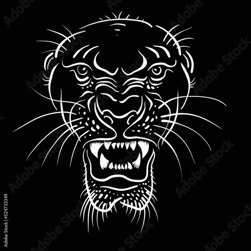 The Vector logo lion for tattoo or T-shirt print design or outwear.  Hunting style lions background. This drawing would be nice to make on the black fabric or canvas.