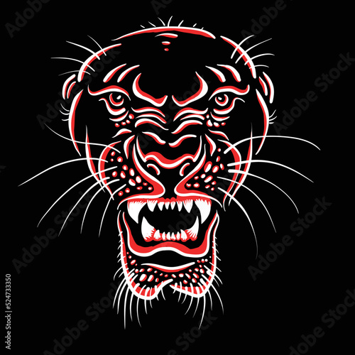 The Vector logo lion for tattoo or T-shirt print design or outwear.  Hunting style lions background. This drawing would be nice to make on the black fabric or canvas.