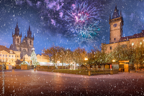 Old town square in Prague at Christmass time, Czech Republic