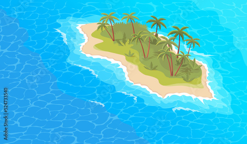 Isometric tropical island in the ocean vector colorful illustration 