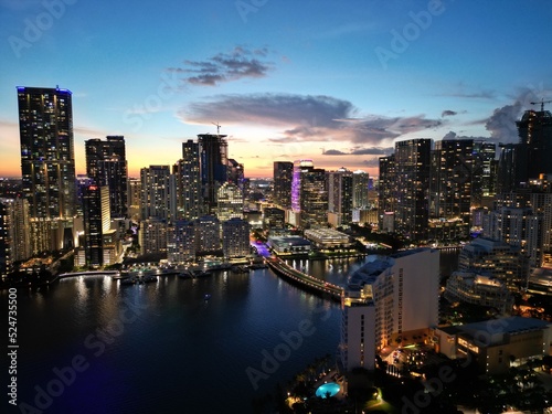 Miami downtown skyline by drone at sunset © Jason