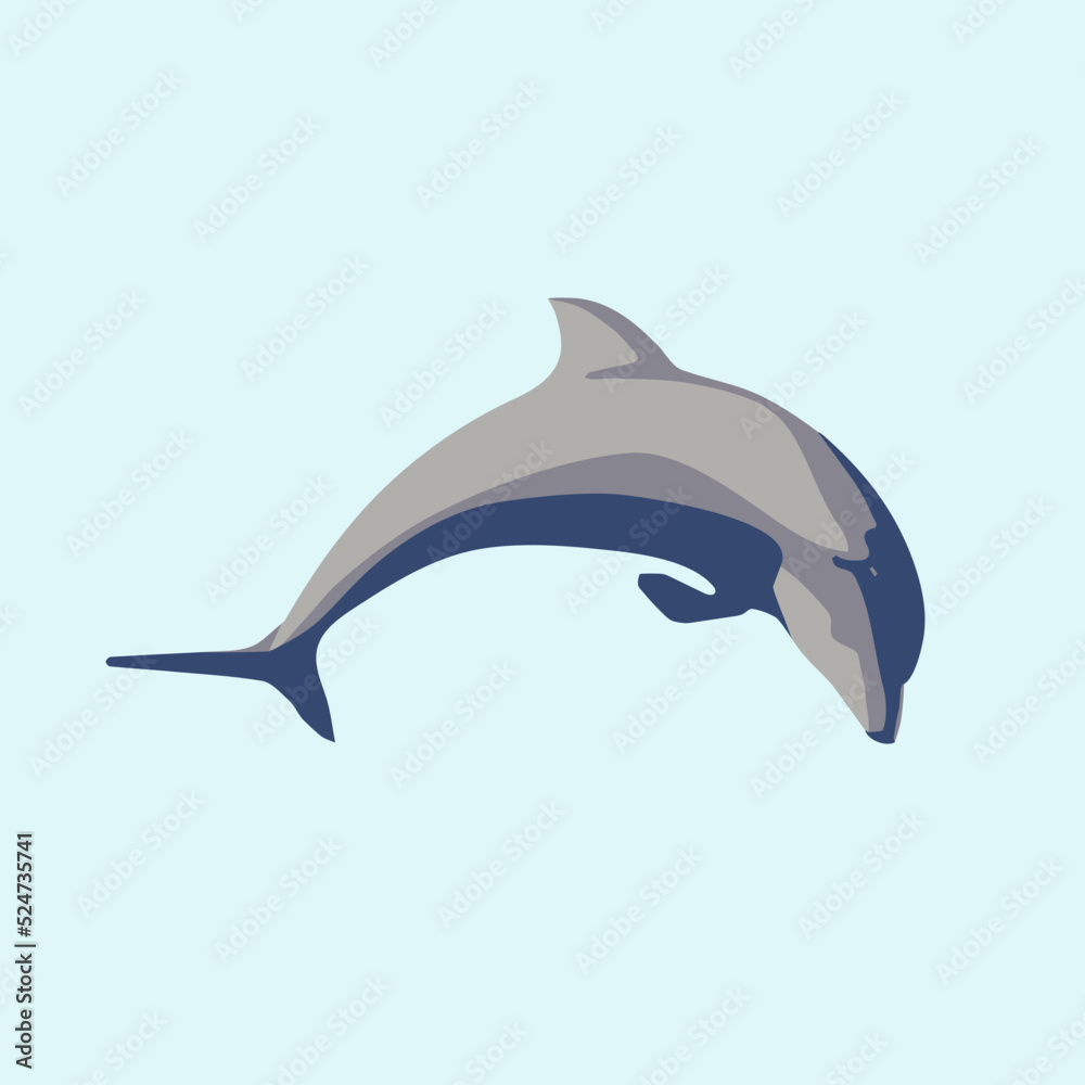 Fototapeta premium Dolphin vector isolated image in three colors palette for print and web
