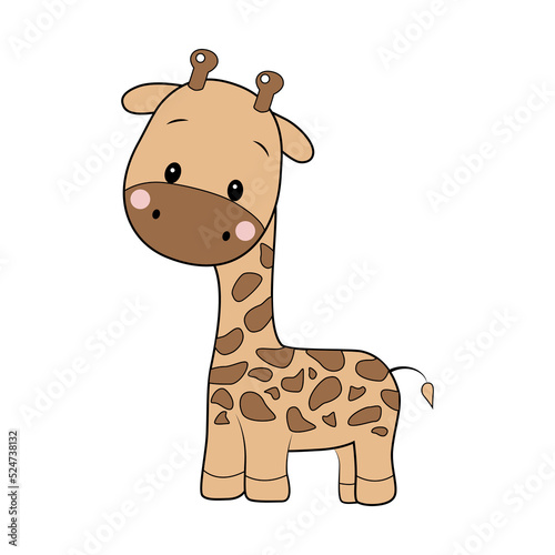 Cute cartoon Giraffe. G letter for Giraffe. Vector illustration of a flat isolated on a white background. The design element of t-shirts  home textiles  wrapping paper  textiles  and flashcards.