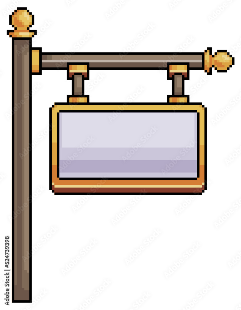 Pixel art shop metallic sign. Old commercial establishment sign vector icon for 8bit game on white background Pixel art shop metallic sign. Old commercial establishment sign vector icon for 8bit game on white background