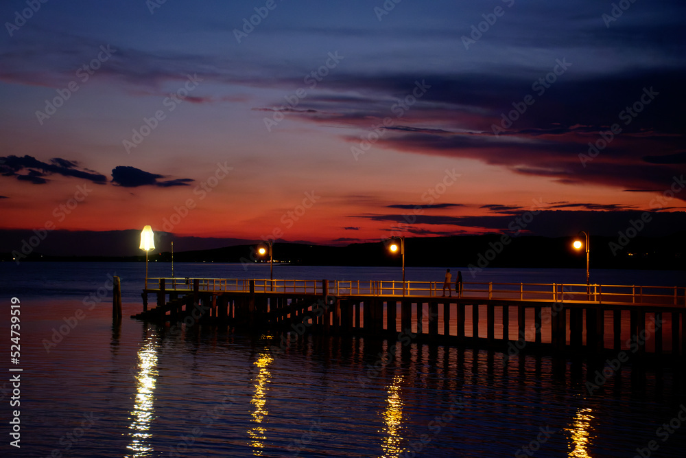 Sunset on lake Trasimeno from Passignano, Italy	
