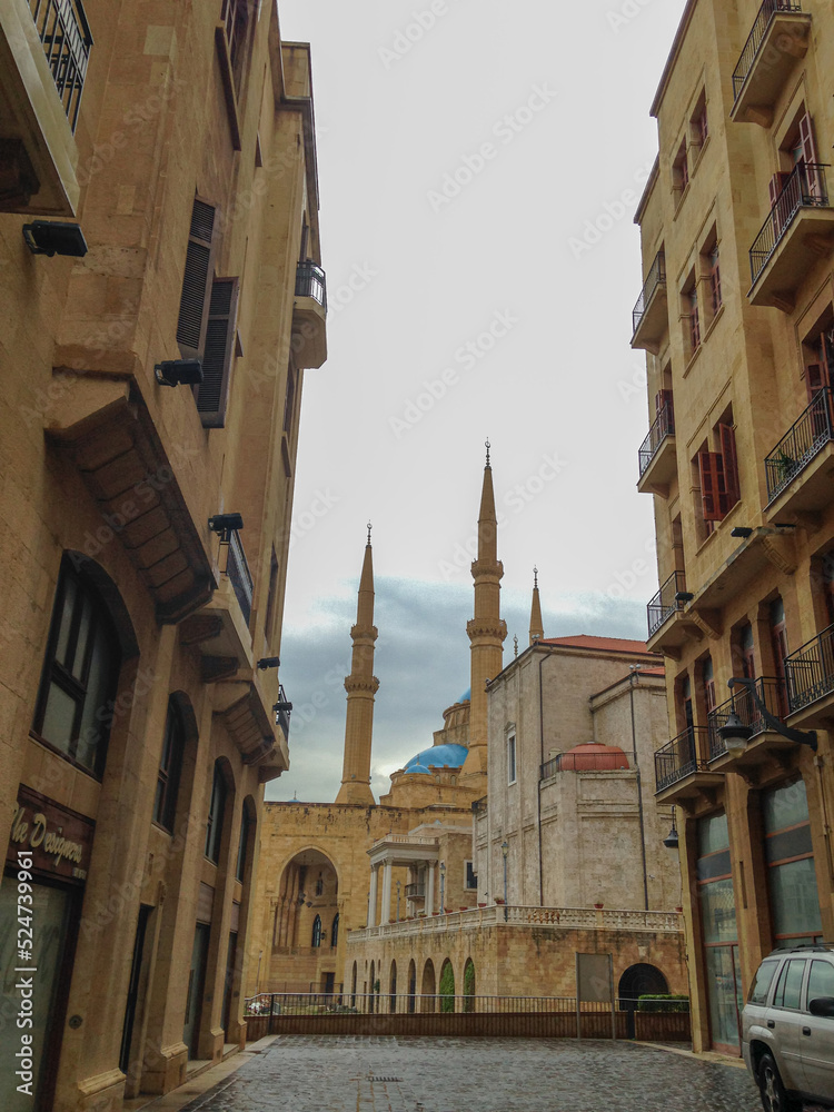 Street of Beirut with a view of Mohammad Al Amin Mosque, Lebanon