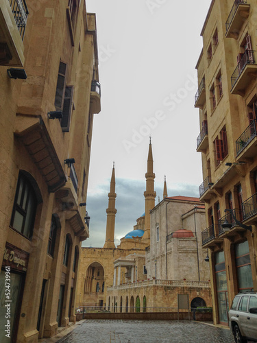 Street of Beirut with a view of Mohammad Al Amin Mosque, Lebanon photo