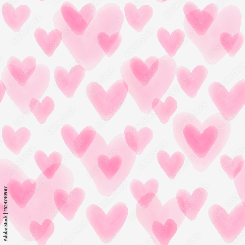 Watercolor valentines seamless hearts pattern for fabrics and packaging and wrapping and clothes print and kids a