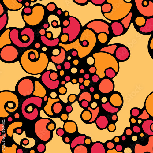 Organic abstract seamless pattern doodle texture background design. Oval elem...