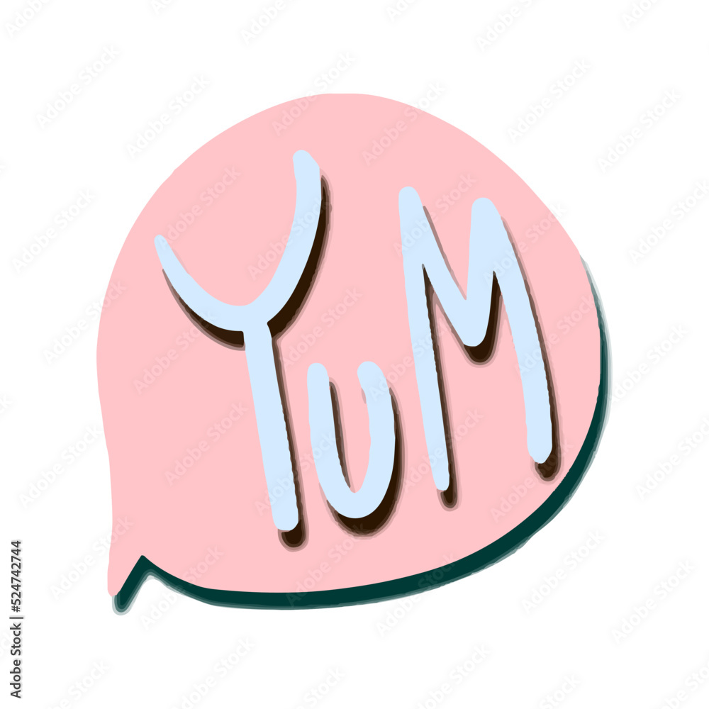 Fototapeta premium Vector Pink phrase yum in the cloud in 3d style.