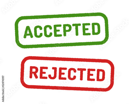 Accepted and rejected stamp icon. Aproved and not approved rubber stamp outline round symbol. Vector stock.