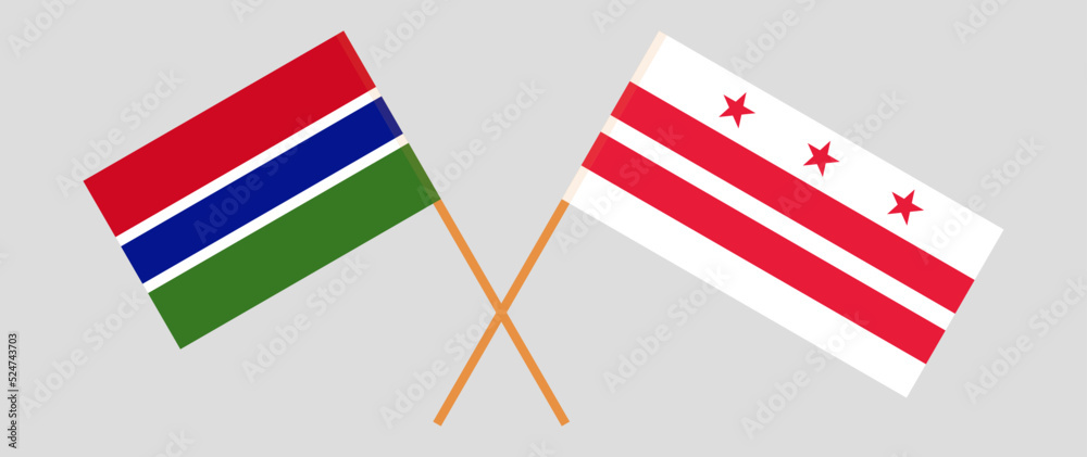 Obraz premium Crossed flags of the Gambia and the District of Columbia. Official colors. Correct proportion