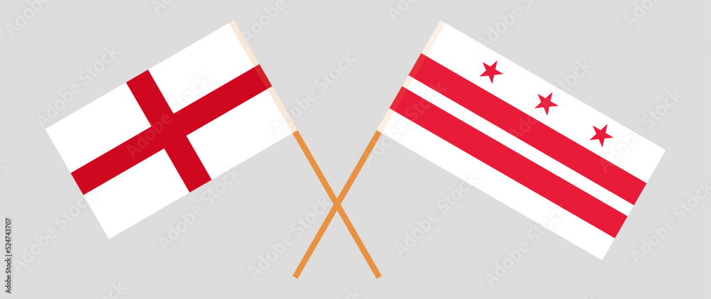 Crossed flags of England and the District of Columbia. Official colors. Correct proportion