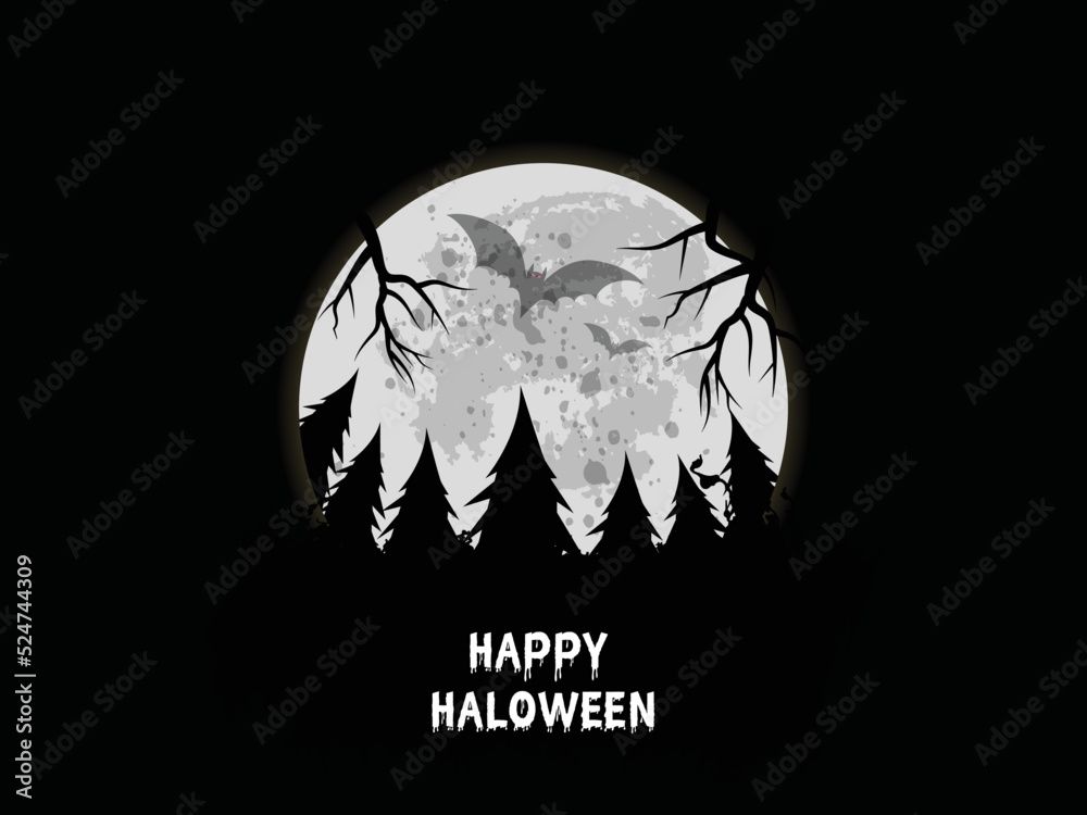Realistic Happy Halloween with dry tree evil on moon background design 06
