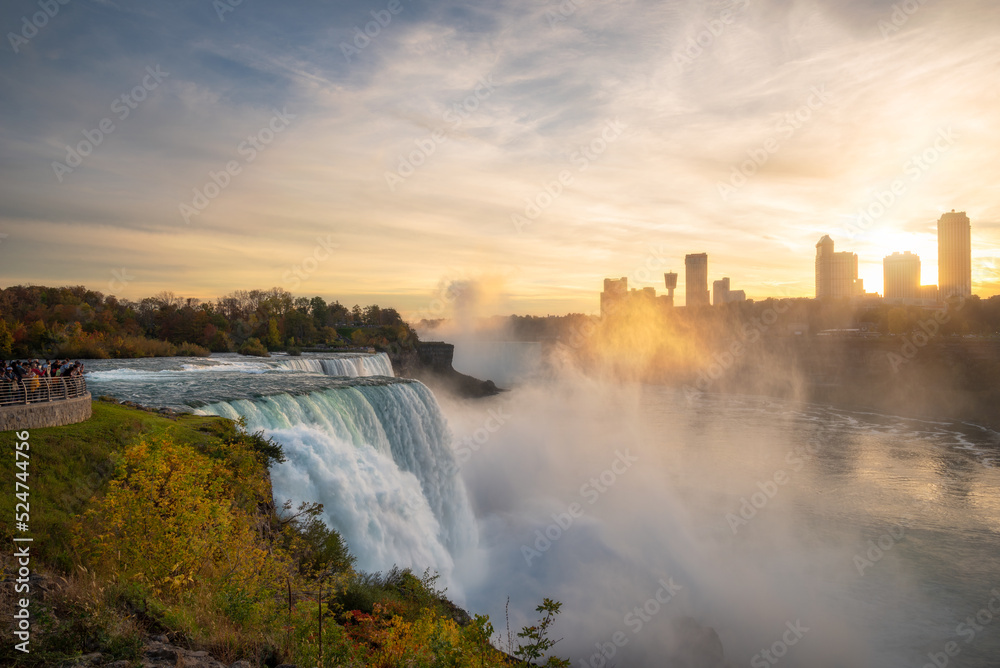 Niagara Falls from the American Side Looking Towards Canada during sunset Niagara Falls from the American Side Looking Towards Canada during sunset