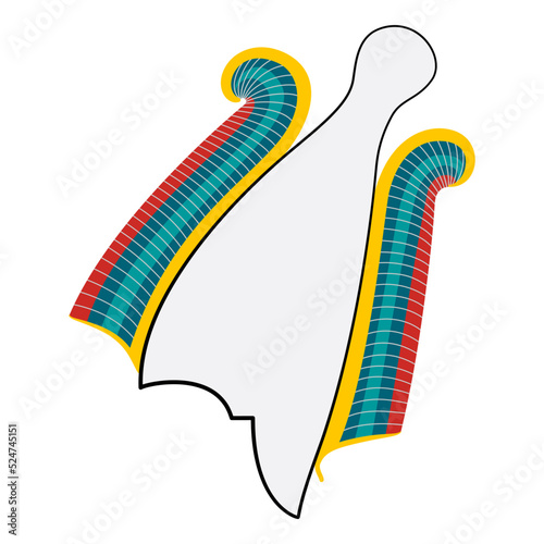 Atef crown of Osiris, a feathered white crown in ancient Egyptian religion. Combines the Hedjet, white crown of Upper Egypt, with curly red ostrich feathers on both sides. Maat wears the same feather.
