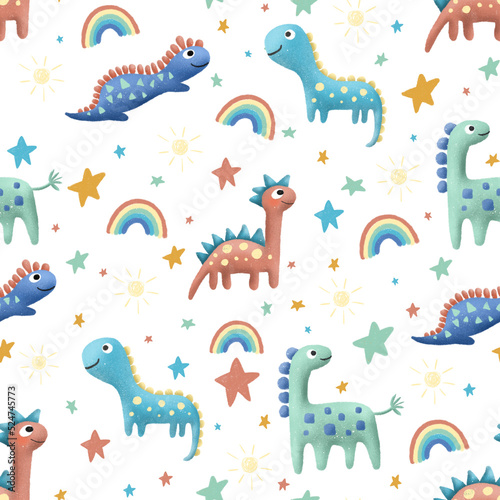 seamless pattern with cartoon dinosaurs
