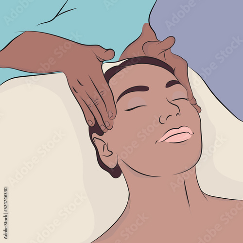 Vector of a beautiful woman receiving a facial massage, spa treatment in the beauty salon.