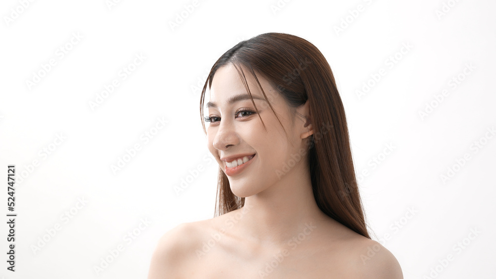 Beauty concept of 4k Resolution. Young Asian woman smiling charmingly on a white background. Beauty concept of 4k Resolution. Young Asian woman smiling charmingly on a white background.