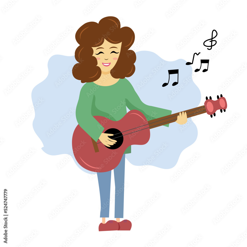 Socionics mbti. Woman musician plays the guitar. Vector illustration in flat style. Socionics mbti. Woman musician plays the guitar. Vector illustration in flat style.