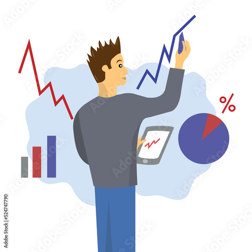 Socionics mbti. A smart man solves complex logical problems. Vector illustration in a flat style.