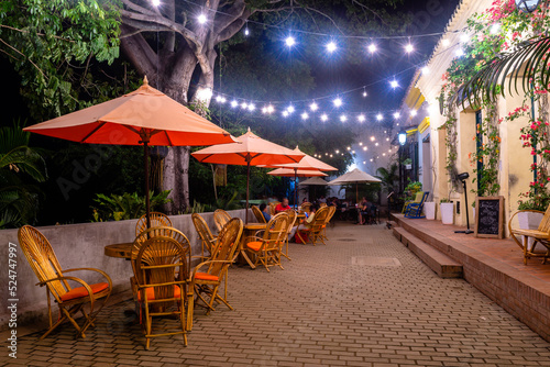 views of cafe terrace at night photo