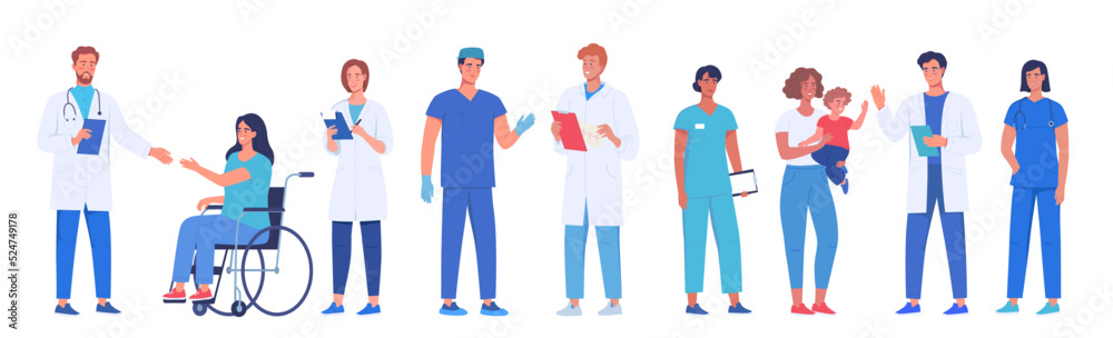 Medical workers, doctors and nurses treat patients. Character design of medical workers Medical workers, doctors and nurses treat patients. Character design of medical workers