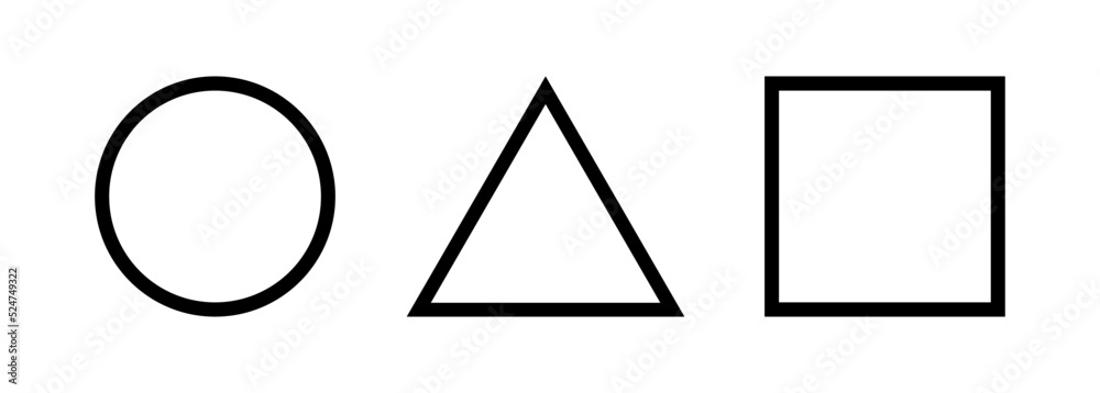 Basic Set of Primary Geometrical Shapes or Forms including Circle, Triangle and Square with Contour Line or Outline. Vector Image. Basic Set of Primary Geometrical Shapes or Forms including Circle, Triangle and Square with Contour Line or Outline. Vector Image.