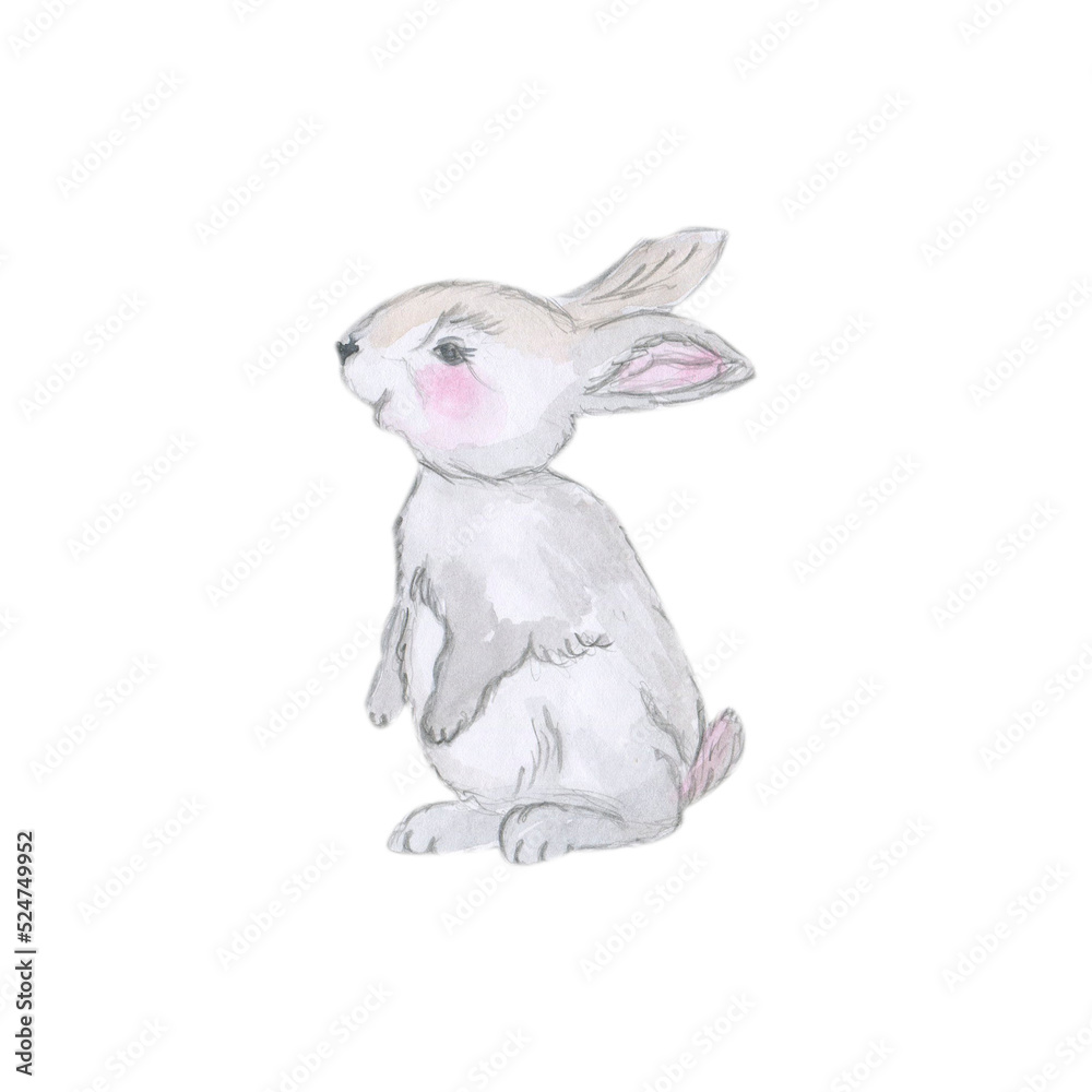Obraz premium Cute easter bunny. Watercolor illustration. A lovely, gentle composition in pastel colors. Objects isolated on white background