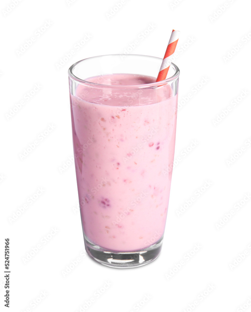 Tasty raspberry smoothie in glass isolated on white Tasty raspberry smoothie in glass isolated on white