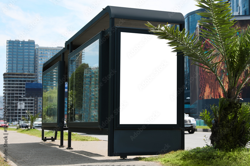 Modern public transport stop on city street Modern public transport stop on city street