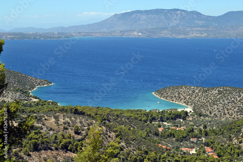 View of Arakoukia beach and Saronic gulf in Corinthia, Peloponnese, Greece. photo