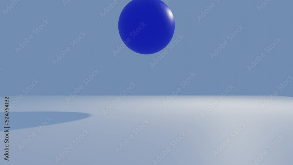 Blue ball bounces and hits viewer, 3d animation