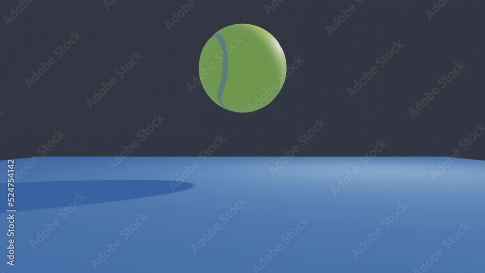 Tennis ball bounces and hits viewer, 3d animation
