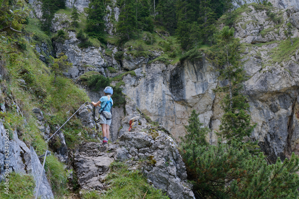 Eight-year-old girl in the via ferrata