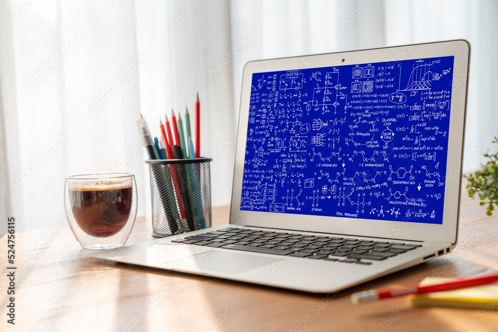 Mathematic equations and modish formula on computer screen showing ...
