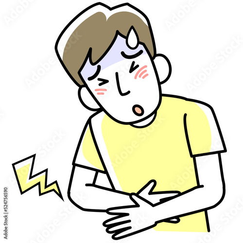 腹痛で困っている若い男性の上半身
