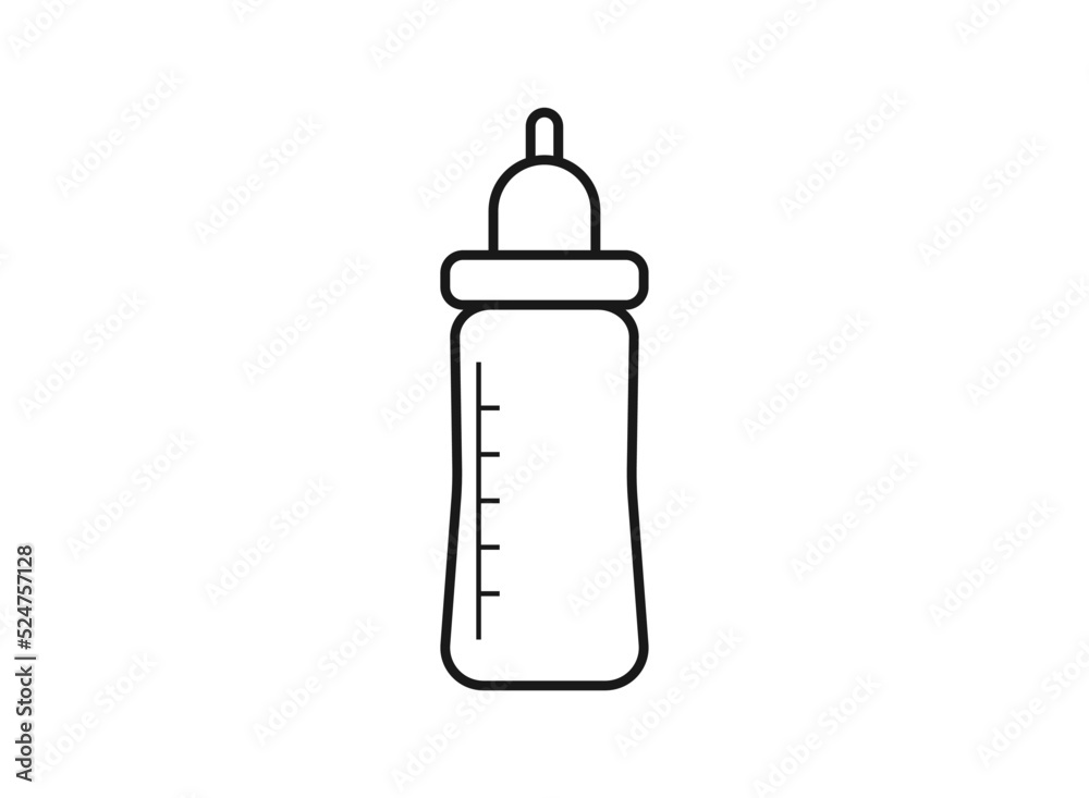 feeding bottle icon in line art style, baby symbol, milk bottle icon vector. feeding bottle icon in line art style, baby symbol, milk bottle icon vector.
