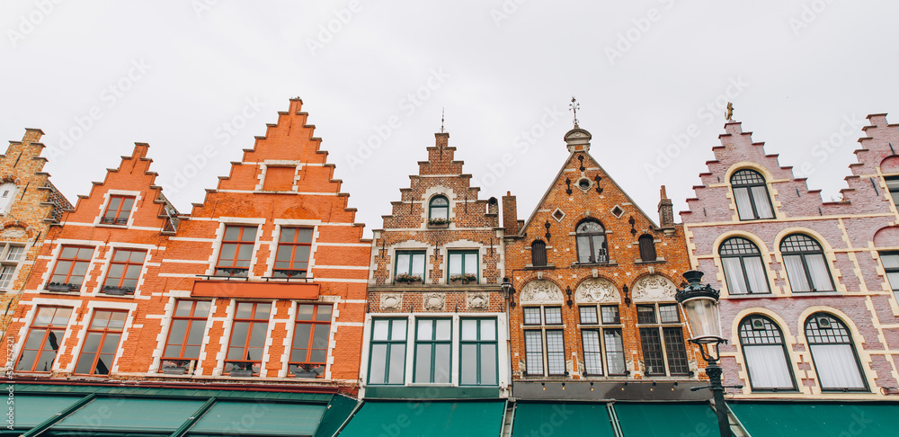 Historic colored houses in the center of Bruges, Belgium