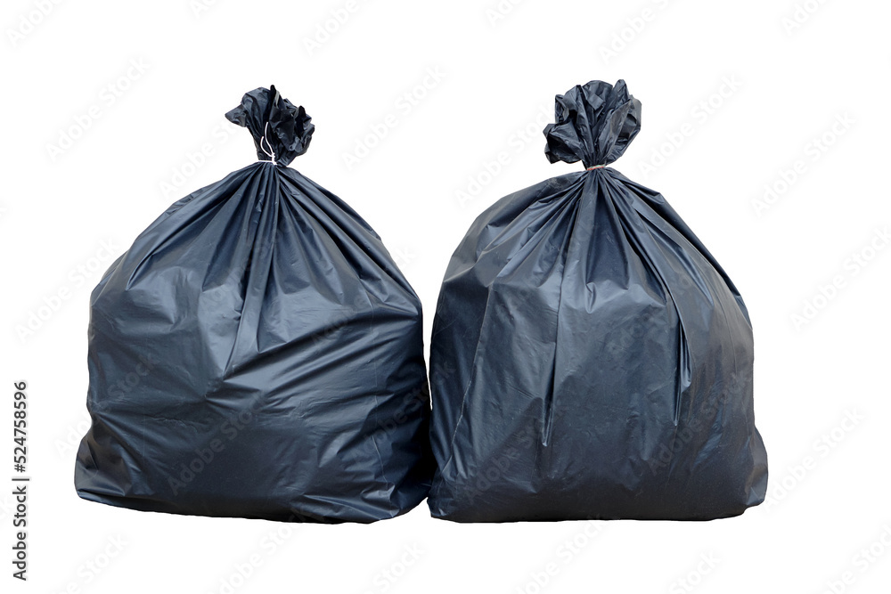 Black bags that contain garbage inside, isolated on white background. Concept : Waste management. Collected for disposal.     