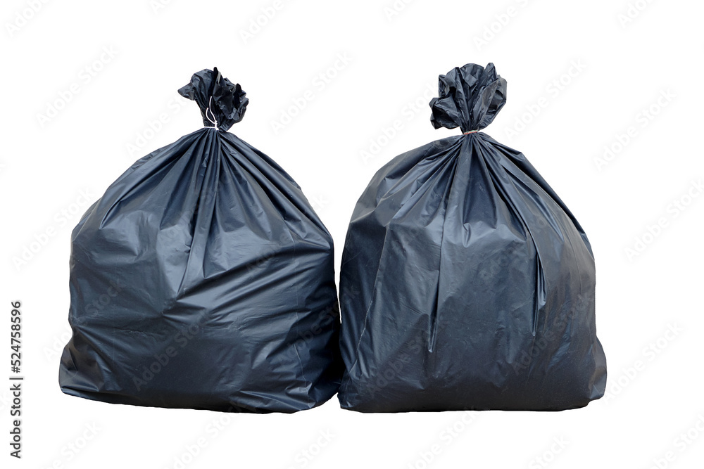 Black bags that contain garbage inside, isolated on white background. Concept : Waste management. Collected for disposal. Black bags that contain garbage inside, isolated on white background. Concept : Waste management. Collected for disposal.
